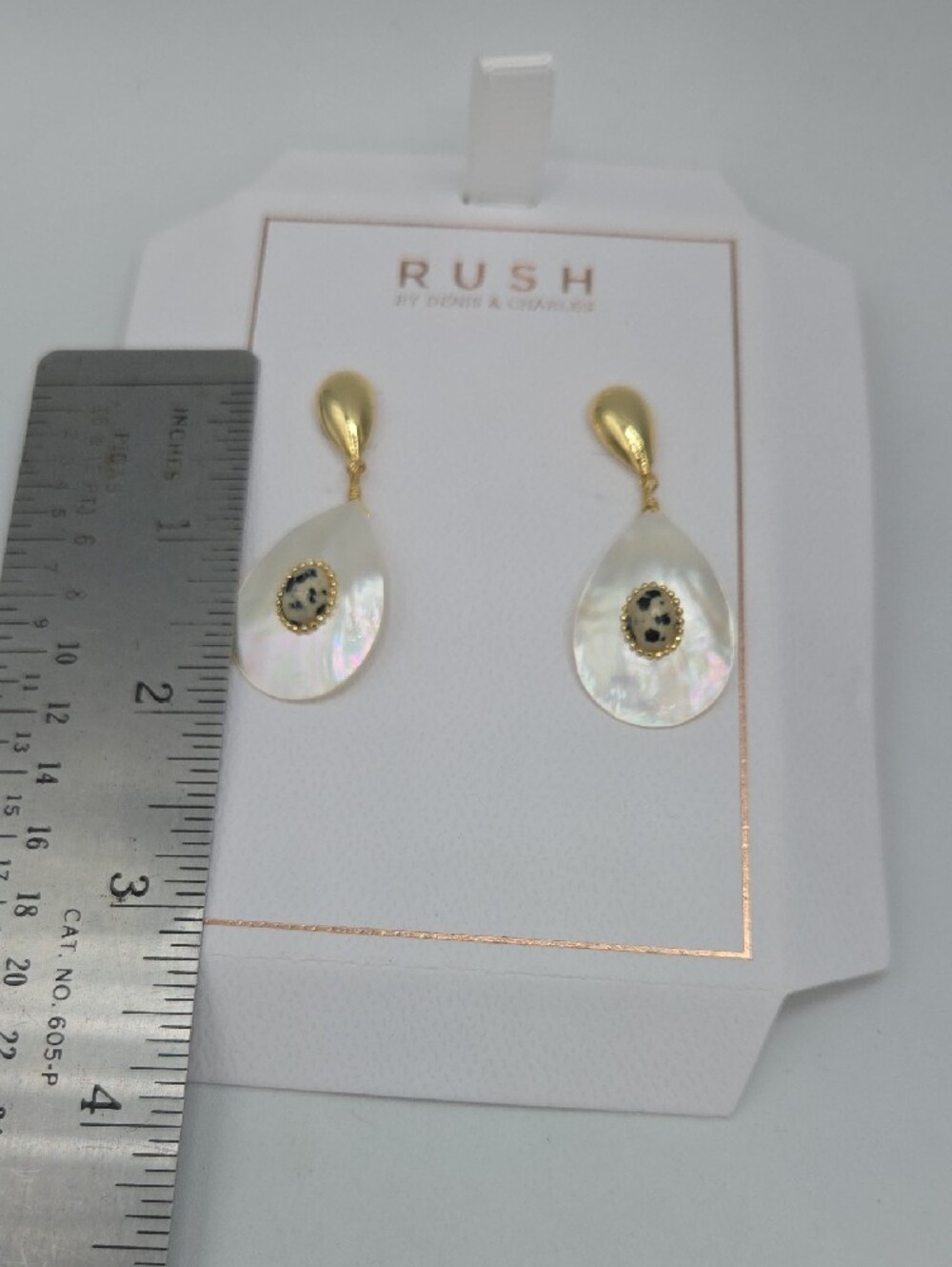 5 for $25! RUSH by Denis & Charles Gold Tone Cream Teardrop Shell Earrings - Picture 5 of 5